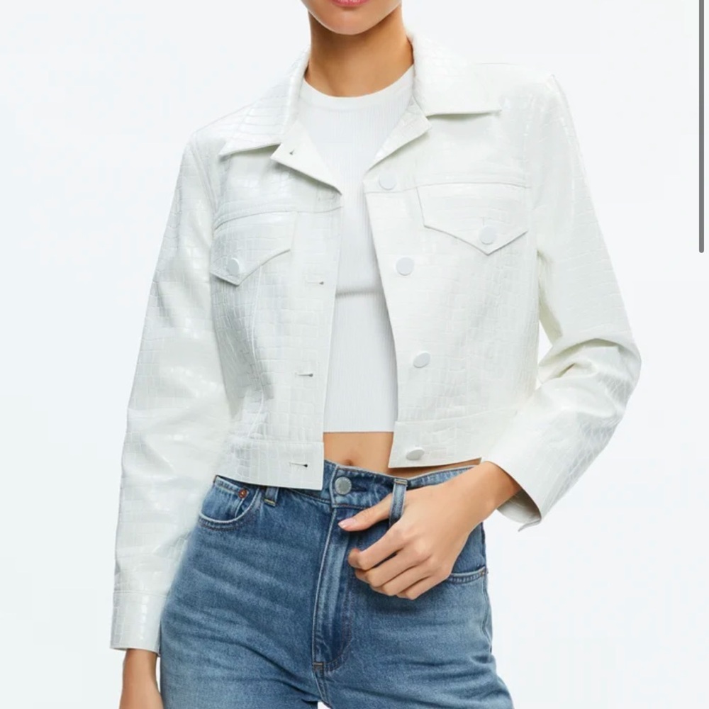 Alice + Olivia Designer Luxe Luxury CHLOE VEGAN LEATHER CROPPED JACKET